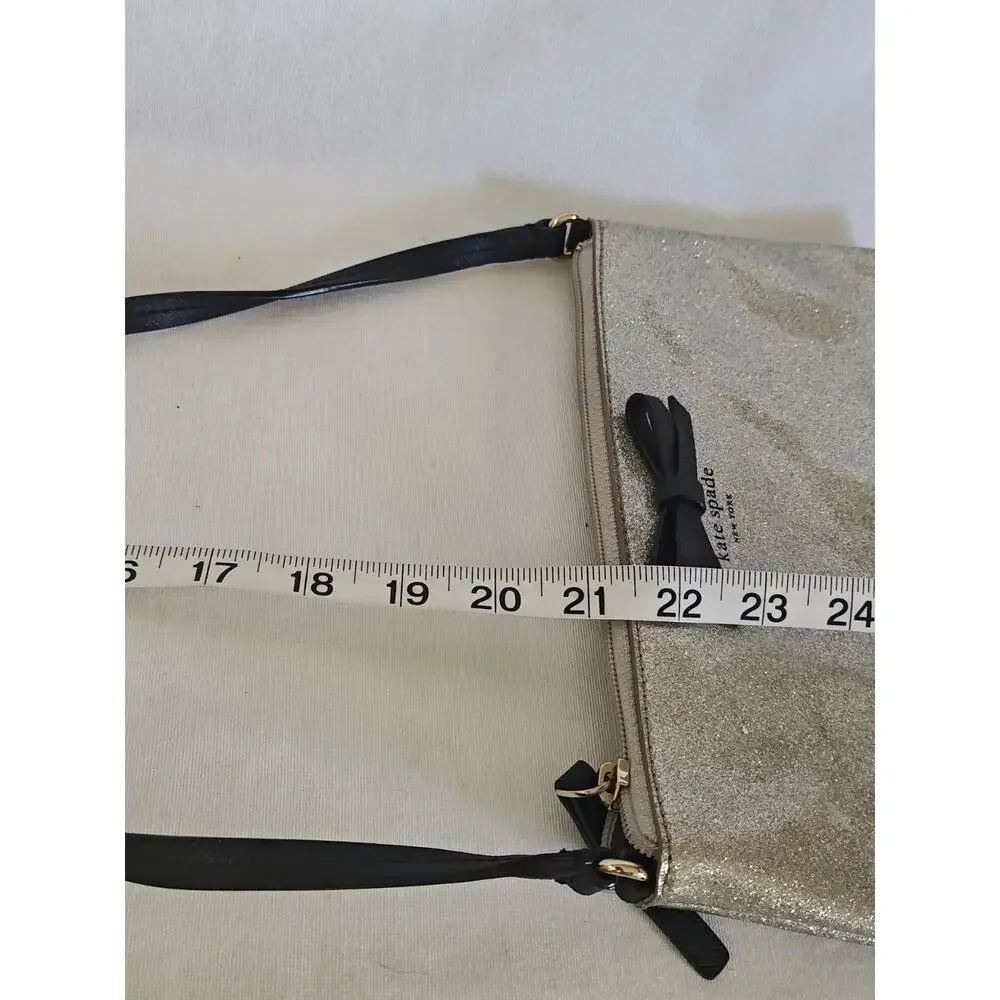 Kate Spade‎ Shoulder Bag Champagne Gold Ribbon PVC Silver Leather strap